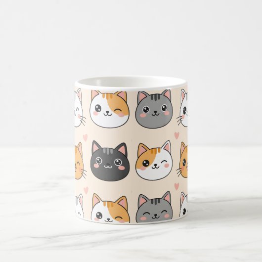 Cute Cat Faces Kawaii Cat Pattern  Koffiemok (Center)