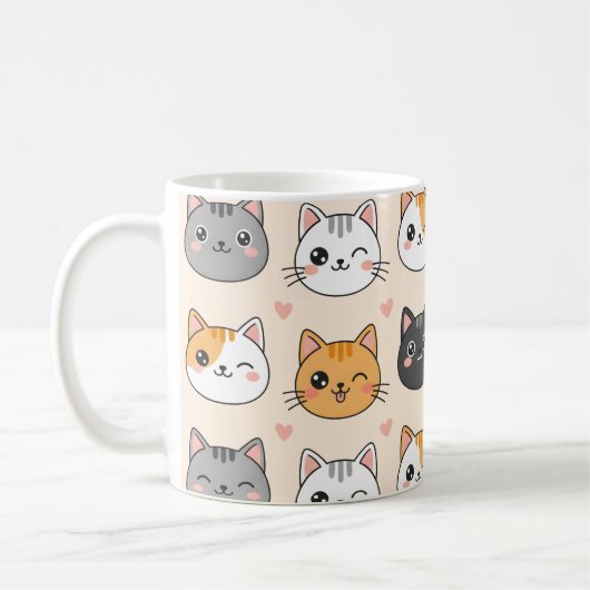 Cute Cat Faces Kawaii Cat Pattern  Koffiemok (Links)