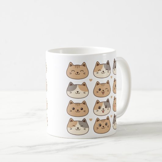 Cute Cat Faces Neutral Pattern Gift Koffiemok (Voorkant rechts)