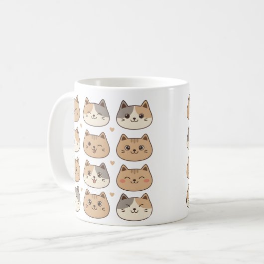 Cute Cat Faces Neutral Pattern Gift Koffiemok (Voorkant links)