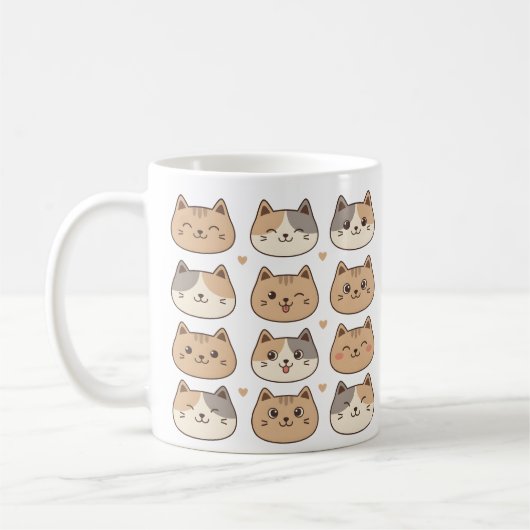 Cute Cat Faces Neutral Pattern Gift Koffiemok (Links)
