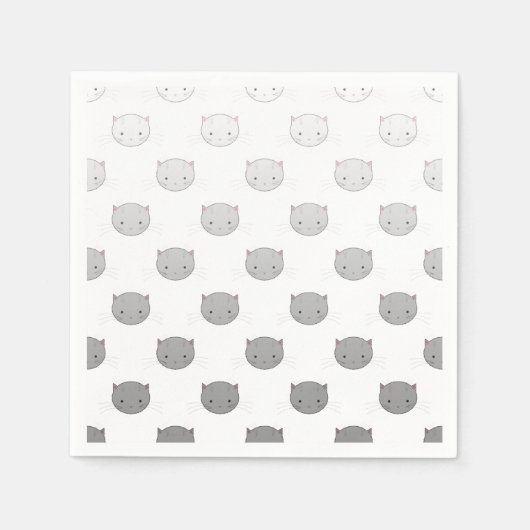 Cute Cat Faces Pattern Grey Servet (Voorkant)