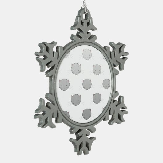 Cute Cat Faces Pattern Grey Tin Sneeuwvlok Ornament (Links)