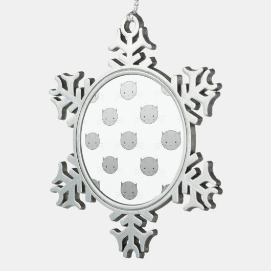 Cute Cat Faces Pattern Grey Tin Sneeuwvlok Ornament (Rechts)
