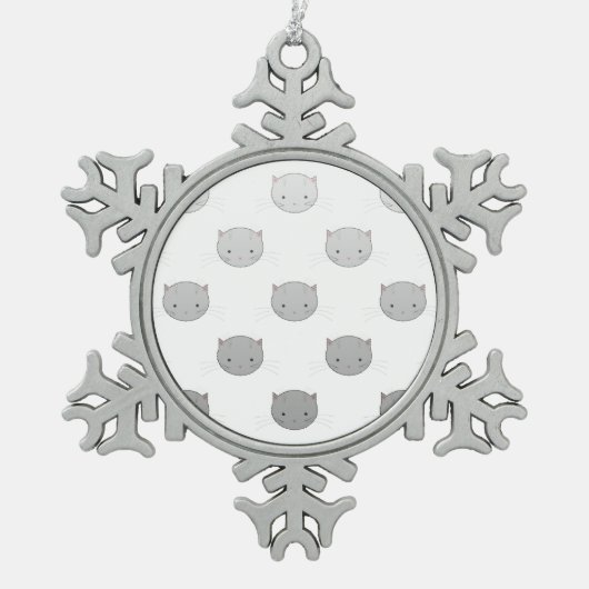 Cute Cat Faces Pattern Grey Tin Sneeuwvlok Ornament (Voorkant)