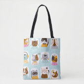 Cute Cat Faces Tote Bag, Colorful Pet Tote Bag (Voorkant)
