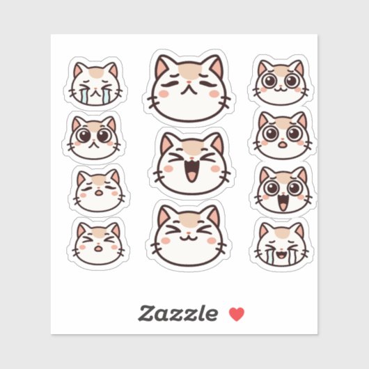 Cute Cat Facial Expressions Sticker Sheet (Vel)