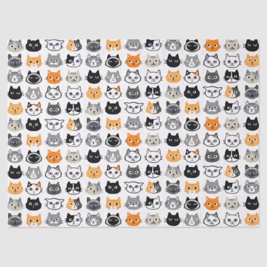 Cute Cat Facs Pattern | Keukenkatten van kool Tissuepapier (Voorkant)