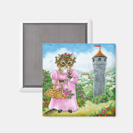 Cute Cat Fairy Tale Castle Rozen magnet (Voorkant / Achterkant)