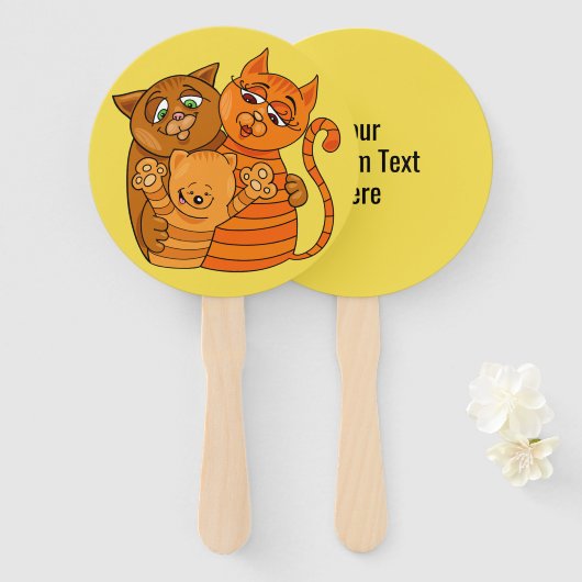 Cute Cat Family aangepaste tekst & kleurenhandvent Handwaaier (Voorkant en achterkant)