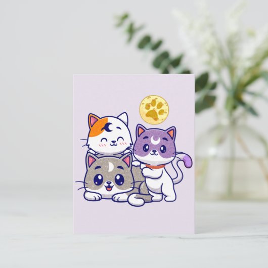 Cute Cat Family Briefkaart (Staand voorkant)