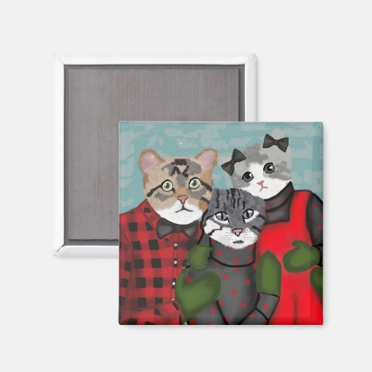 Cute Cat Family Kerstmis Magnet (Voorkant / Achterkant)