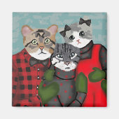 Cute Cat Family Kerstmis Magnet (Voorkant)