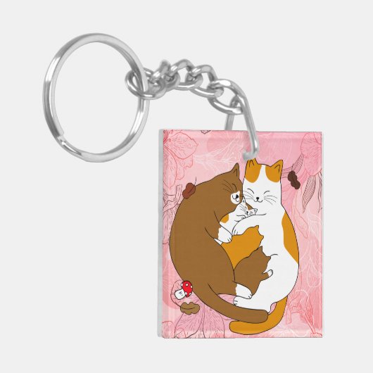 Cute Cat Family Sleutelhanger (Voorkant Links)
