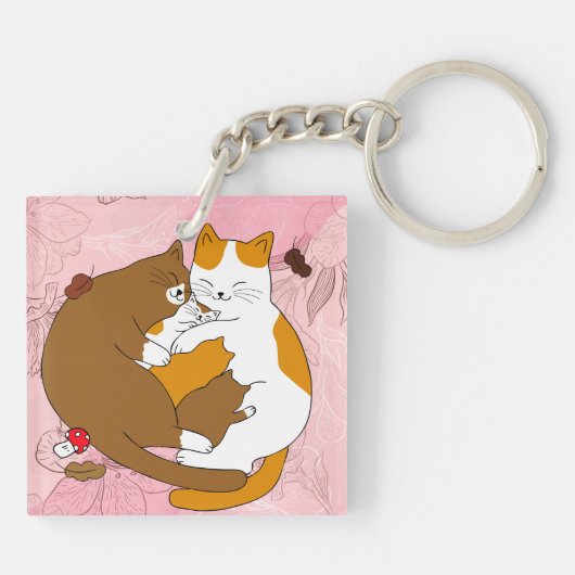 Cute Cat Family Sleutelhanger (Achterkant)