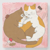 Cute Cat Family Stone Onderzetter (Voorkant)