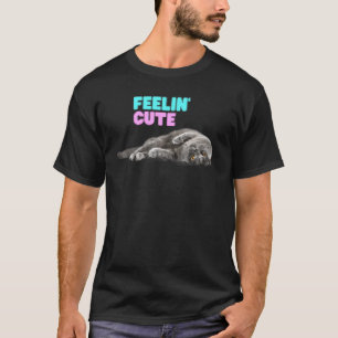 Cute Cat Feelin Cute Pink Blue T-shirt