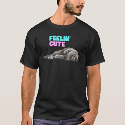 Cute Cat Feelin Cute Pink Blue T-shirt (Voorkant)