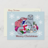 Cute cat feliciteert Merry Kerstmis en New Yea Feestdagenkaart (Voorkant / Achterkant)