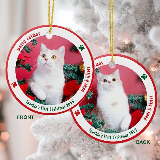 Cute Cat First Christmas Custom Pet Photo Keramisch Ornament