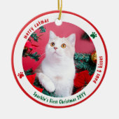 Cute Cat First Christmas Custom Pet Photo Keramisch Ornament (Voorkant)