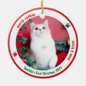 Cute Cat First Christmas Custom Pet Photo Keramisch Ornament (Achterkant)