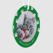 Cute Cat First Kerstmis Paprint Green Red Ornament (voorkant)