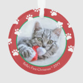 Cute Cat First Kerstmis Paprint Green Red Ornament (achterkant)
