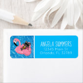 Cute Cat Flamingo Kids Birthday Pool Party Etiket (Insitu)