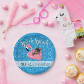 Cute Cat Flamingo Kids Birthday Pool Party Papieren Bordje (Feest)