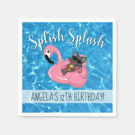 Cute Cat Flamingo Kids Birthday Pool Party Servet
