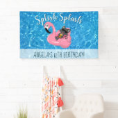 Cute Cat Flamingo Kids Birthday Pool Party Spandoek (Insitu)