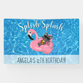 Cute Cat Flamingo Kids Birthday Pool Party Spandoek