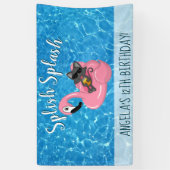Cute Cat Flamingo Kids Birthday Pool Party Spandoek (Verticaal)