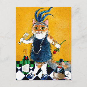 Cute cat Flapper Art Deco daner briefkaart 1920s