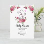 Cute Cat Floral Baby Shower Invitation Kaart (Staand voorkant)