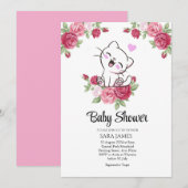 Cute Cat Floral Baby Shower Invitation Kaart (Voorkant / Achterkant)