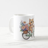 Cute Cat Floral Bike Mug – Aesthetic Gift Koffiemok (Voorkant links)