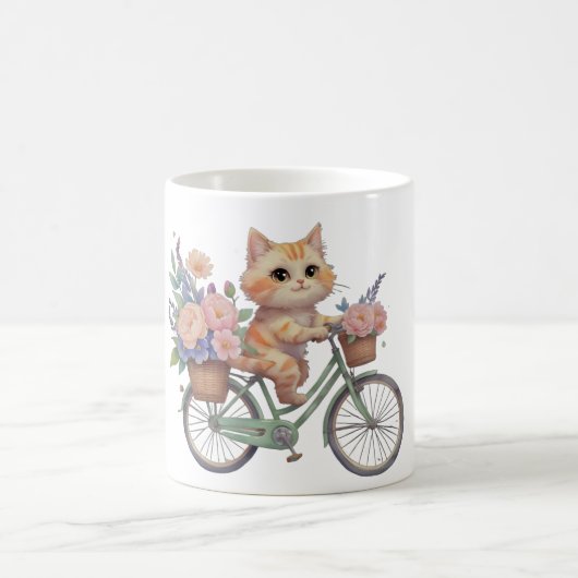 Cute Cat Floral Bike Mug – Aesthetic Gift Koffiemok (Center)