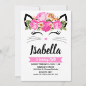 Cute Cat Flowers Invitation Kaart (Voorkant)