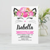 Cute Cat Flowers Invitation Kaart (Staand voorkant)