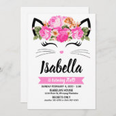 Cute Cat Flowers Invitation Kaart (Voorkant / Achterkant)