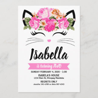 Cute Cat Flowers Invitation Kaart