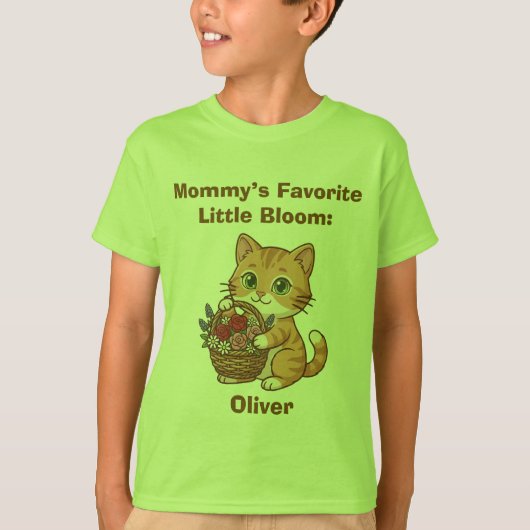Cute Cat & Flowers: Whimsical Kids' T-Shirt (Voorkant)