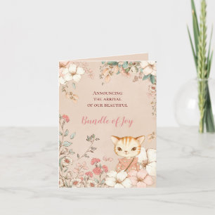  Cute Cat Foto Florals Girl Birth Aankondiging