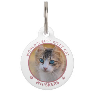 Cute Cat Foto Name Pink Paw Prints Personeelsklaar Huisdierpenning