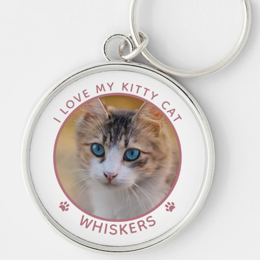 Cute Cat Foto Name Pink Paw Prints Personeelsklaar Sleutelhanger (Voorkant)