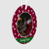Cute Cat Fotonaam Jaar Rood- en Witte verfdrukken Ornament (voorkant)