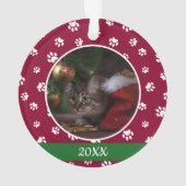 Cute Cat Fotonaam Jaar Rood- en Witte verfdrukken Ornament (achterkant)