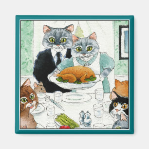 Cute Cat Friendsgiving Thanksgiving diner Magneet